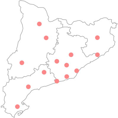 Mapa de Cataluña mostrando la ubicación de los distintos ateneus
